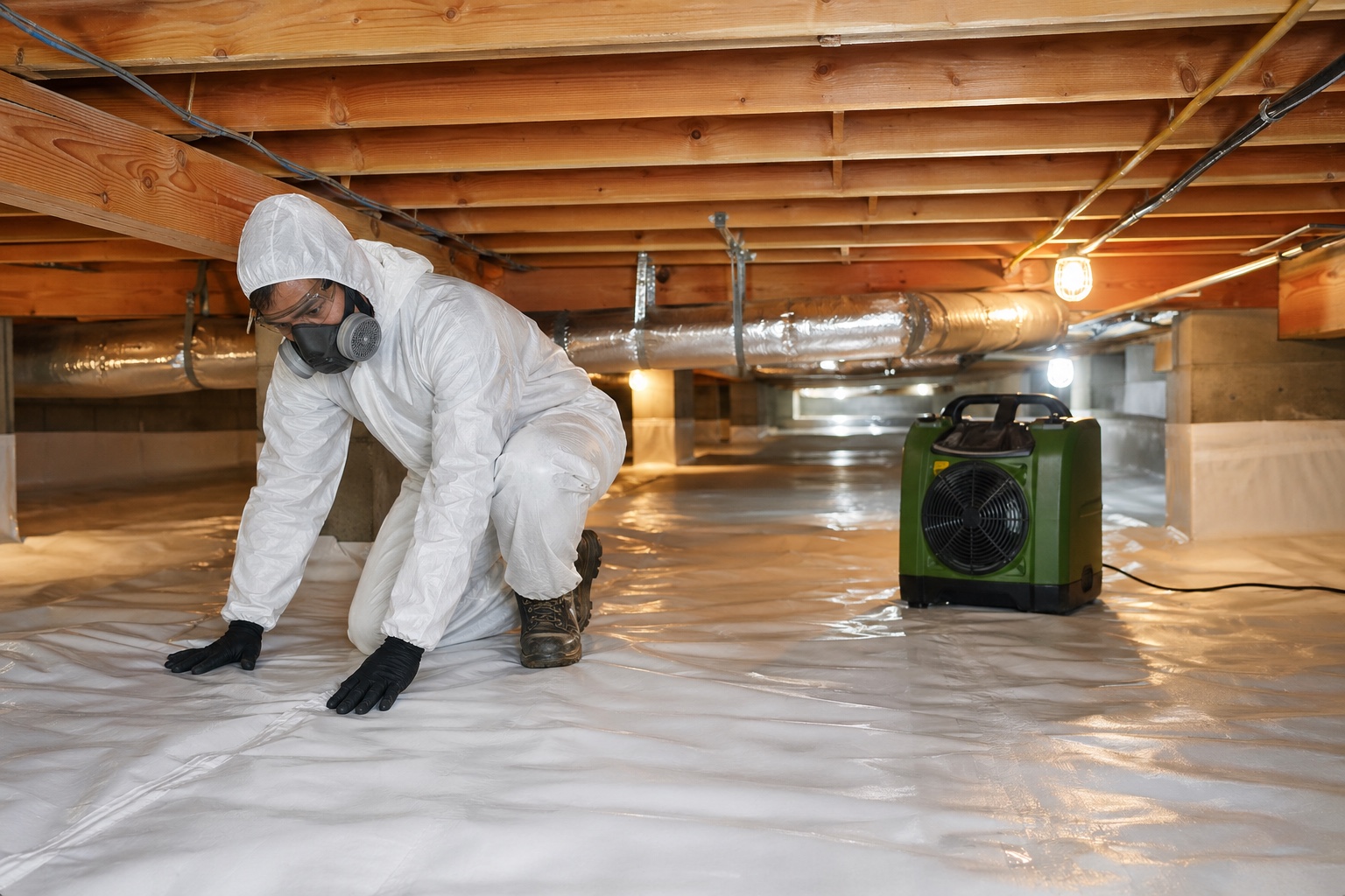 Clean residential crawl space remediation work